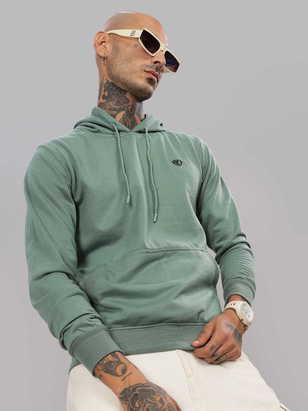 

WE PERFECT Men Long Sleeves Hooded Sweatshirt, Sea green