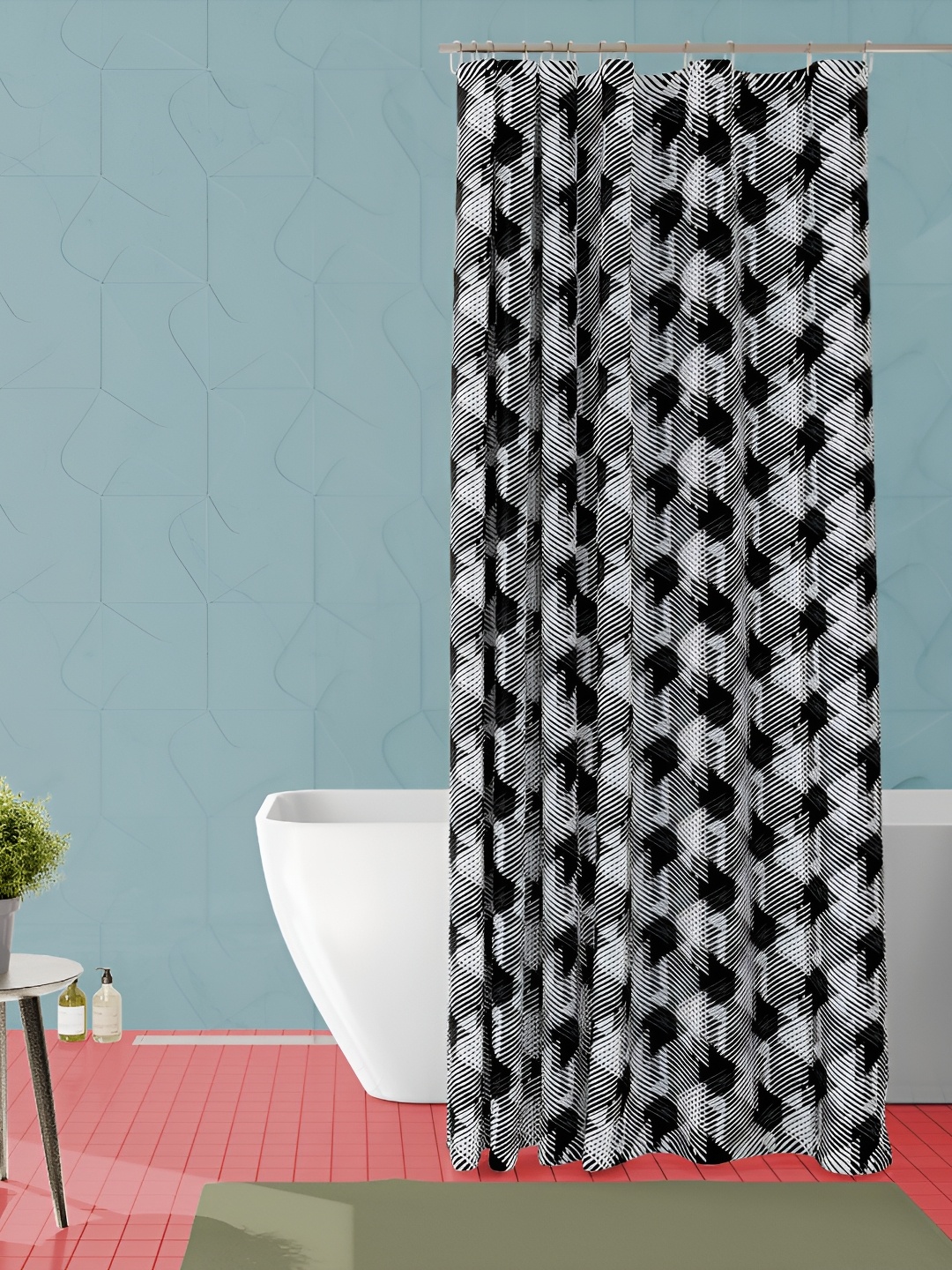 

ArtzFolio Black & Grey Printed Waterproof Shower Curtain