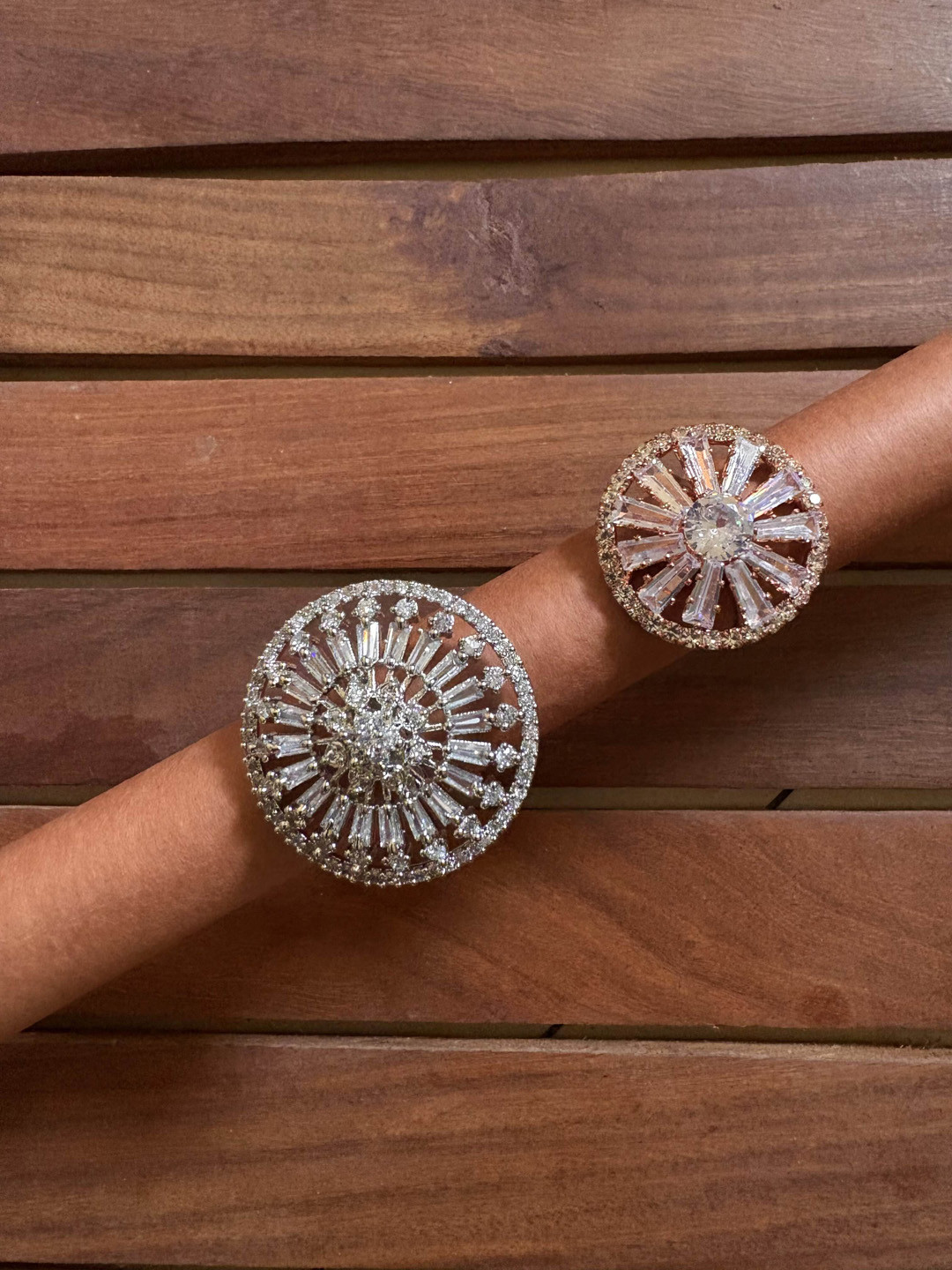 

ATIBELLE Set Of 2 Silver-Plated CZ-Studded Finger Ring, White