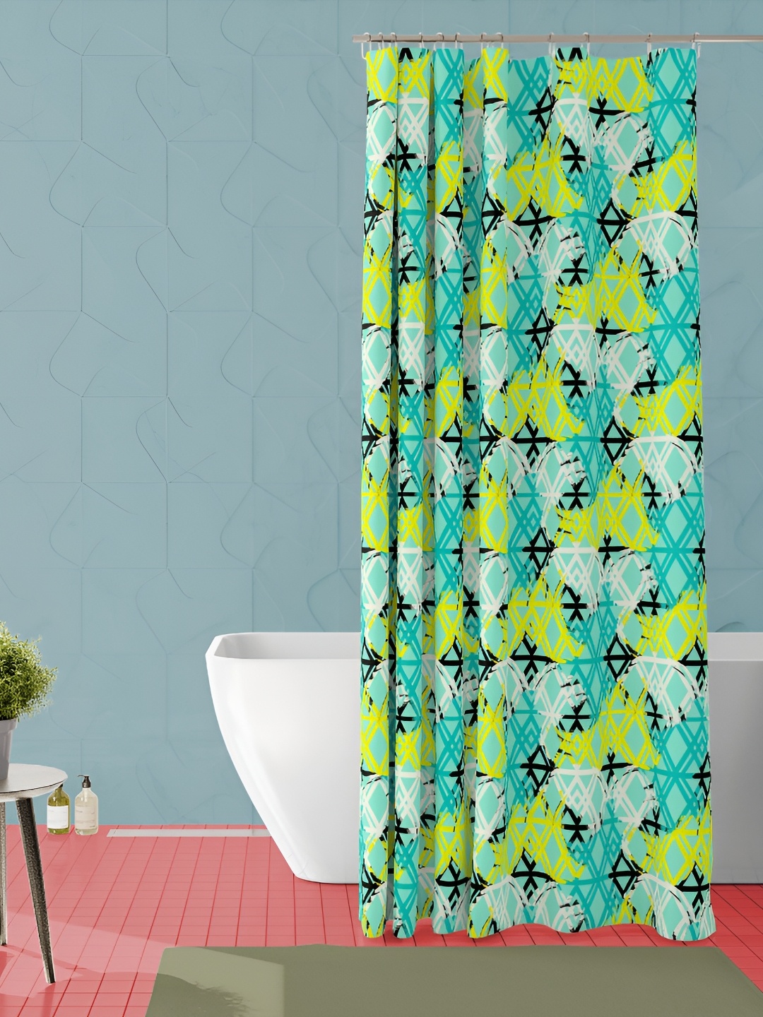 

ArtzFolio Teal Green & Yellow Printed Waterproof Shower Curtain