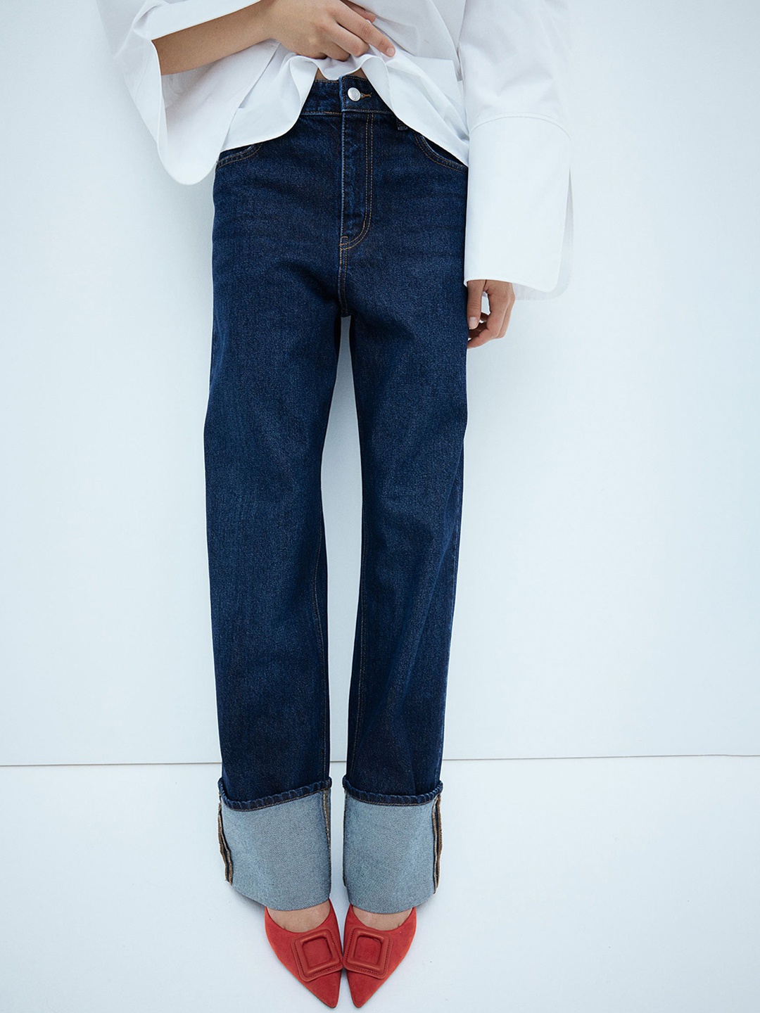 

H&M Straight Turn-Up Jeans, Blue
