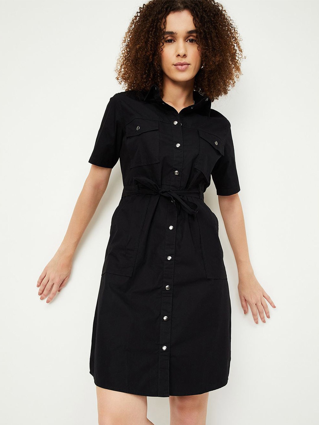

max Women Straight Shirt Dress, Black
