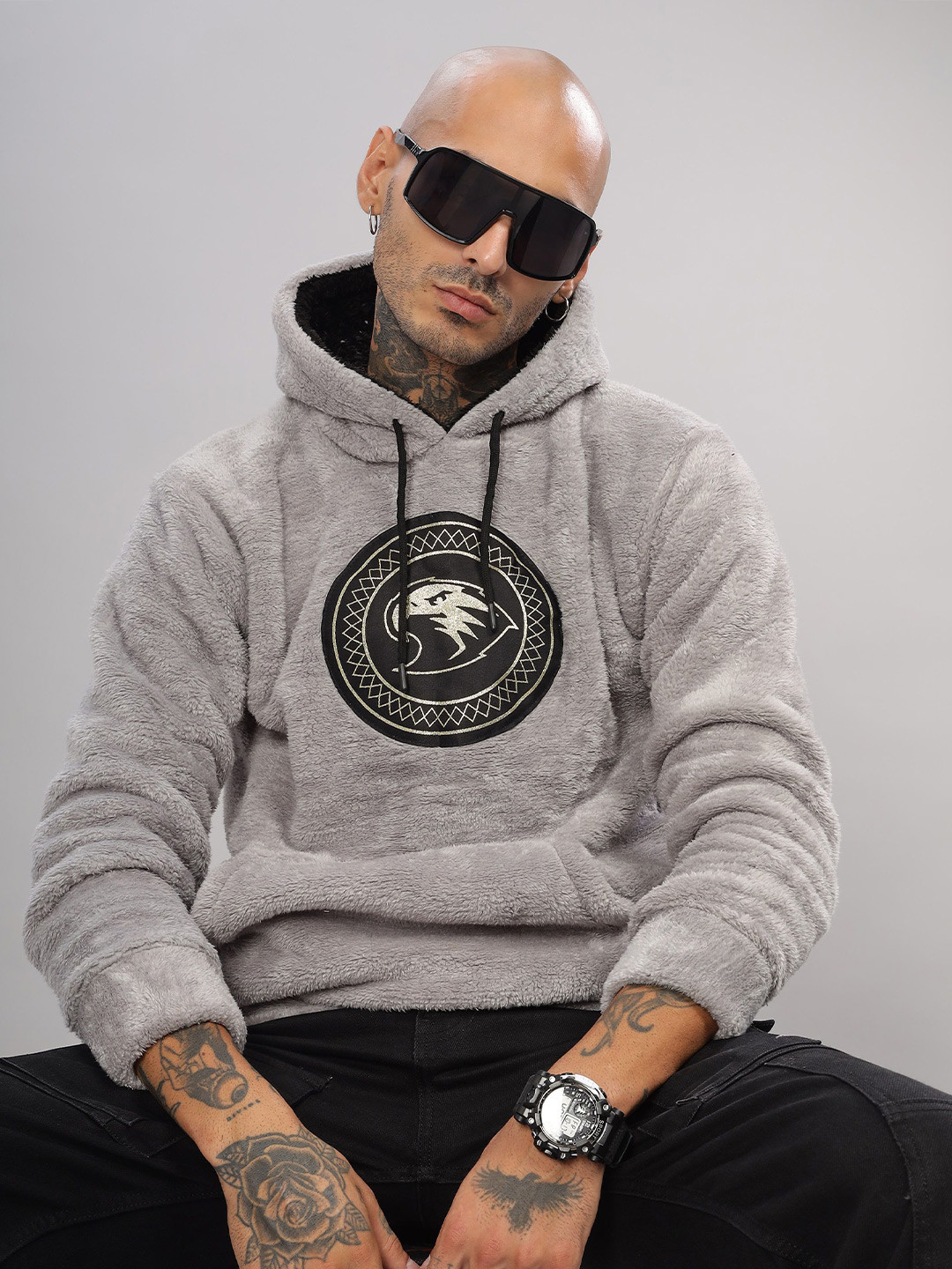 

WE PERFECT Men Hooded Printed Pullover Sweatshirt, Grey