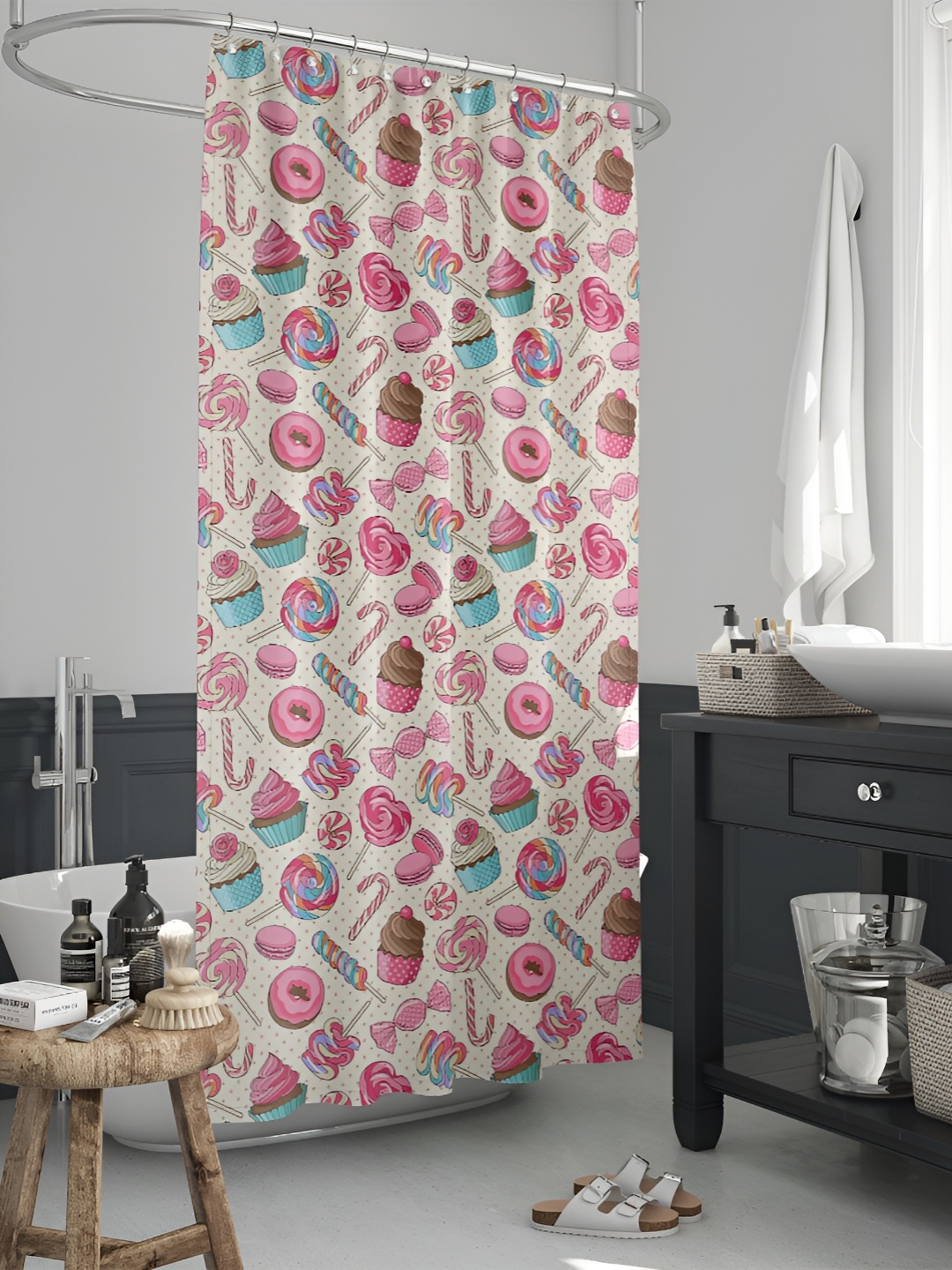 

ArtzFolio White & Pink Printed Waterproof Shower Curtain