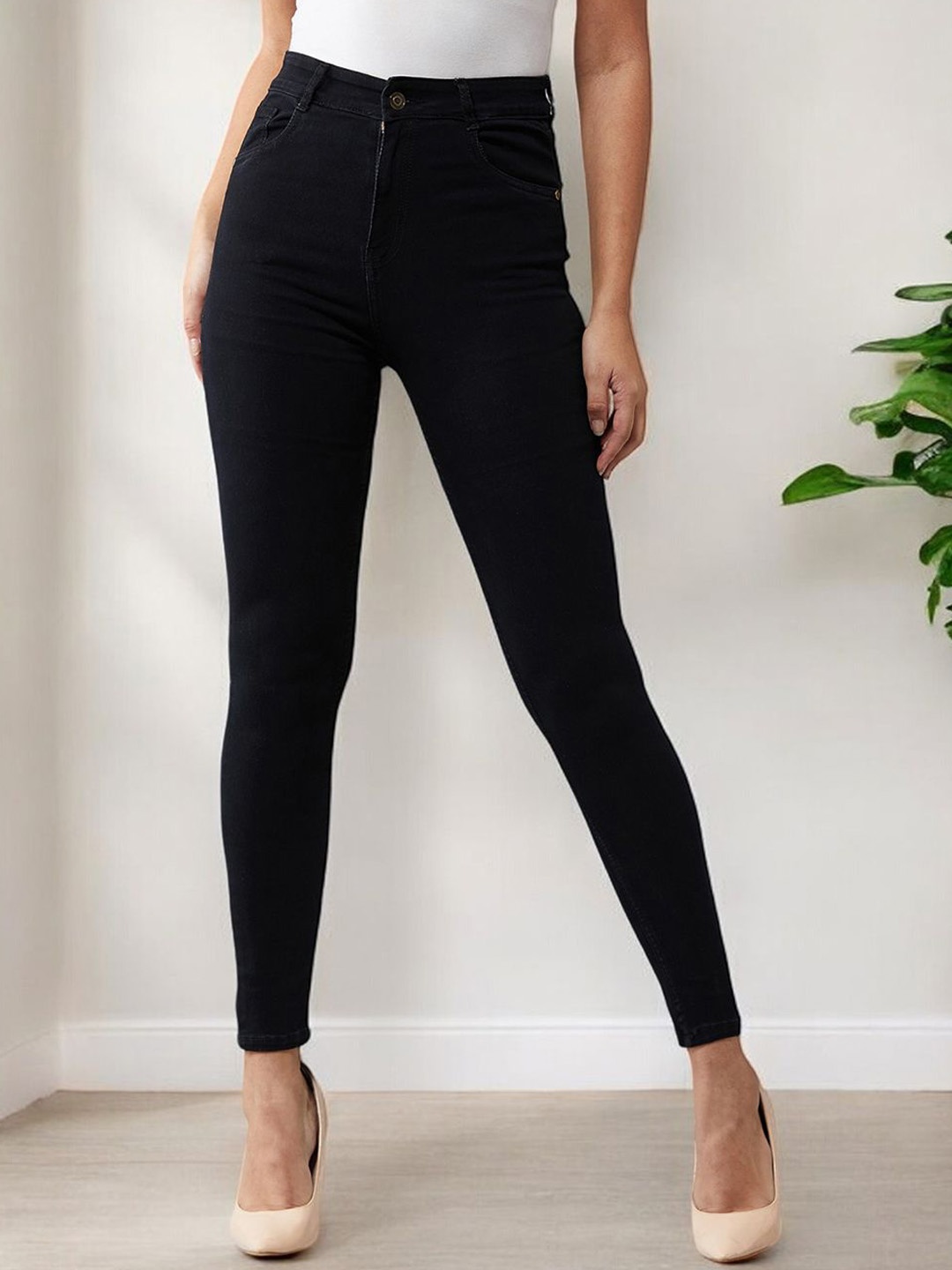 

Miss Chase Women Skinny Fit High-Rise Stretchable Jeans, Black