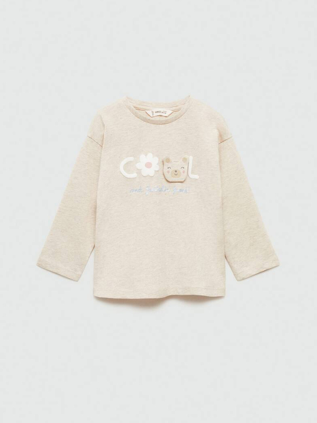 

Mango Kids Girls Typography Print Pure Cotton Drop-Shoulder Sleeves T-shirt, Beige
