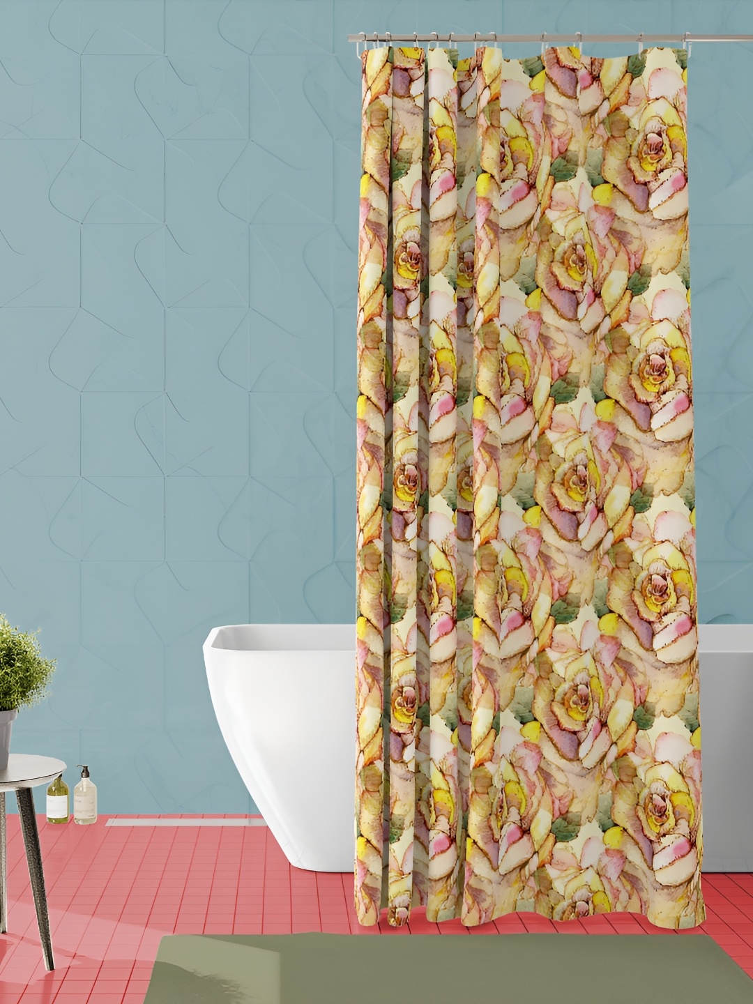 

ArtzFolio Yellow & Pink Floral Printed Waterproof Shower Curtain
