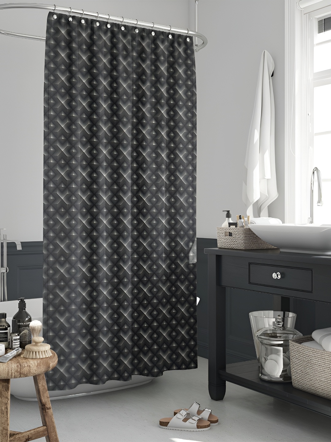 

ArtzFolio Black & White Geometric Printed Shower Curtain