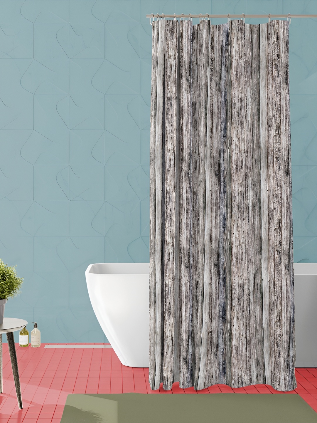 

ArtzFolio Grey & Off White Printed Waterproof Shower Curtain