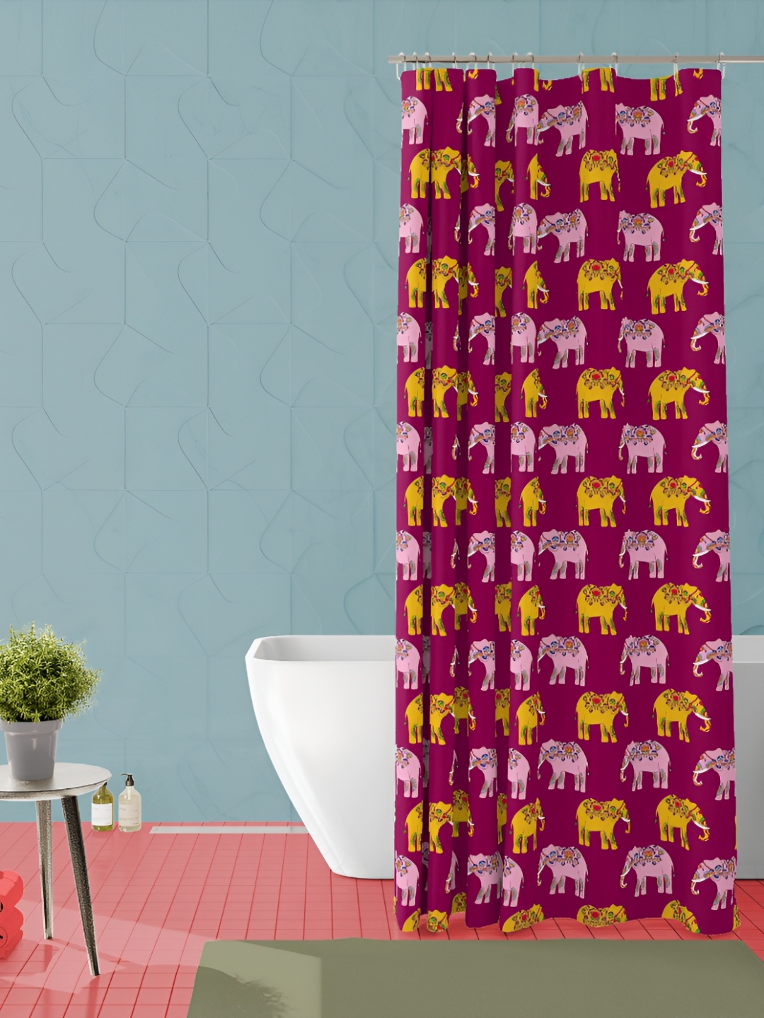 

ArtzFolio Pink & Yellow Elephant Printed Waterproof Shower Curtain