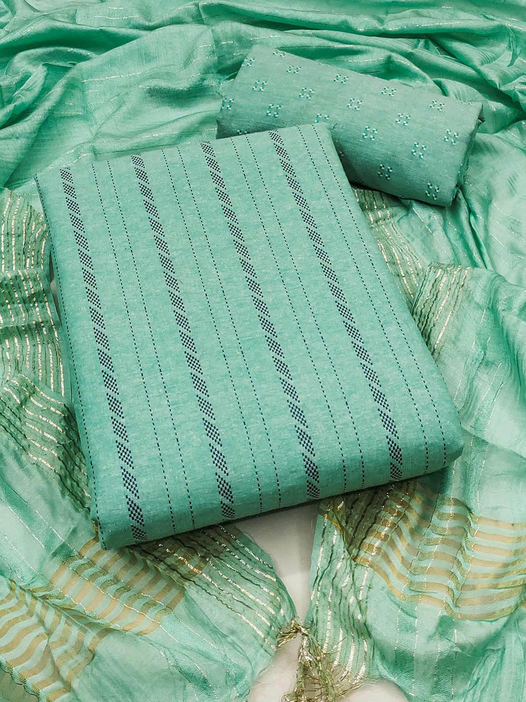 

Peachmode Striped Pure Cotton Unstitched Dress Material, Turquoise blue