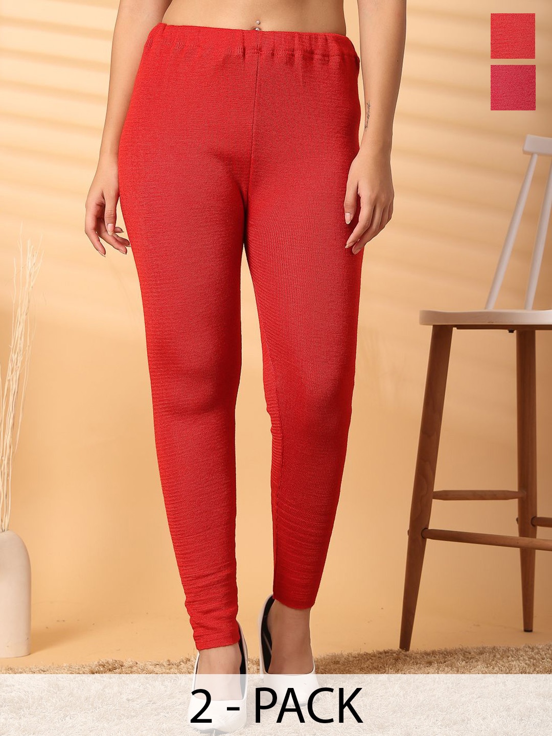 

Clora Creation Women Pack Of 2 Ankle Length Leggings, Red