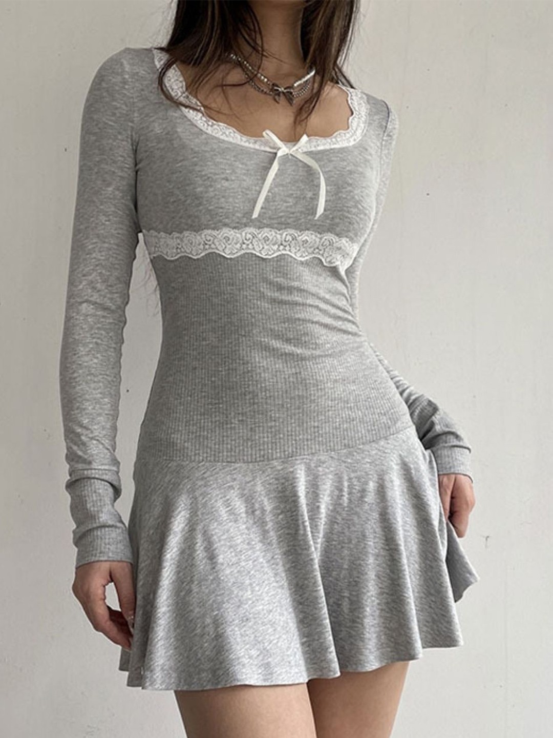 

KPOP Women Round Neck Fit & Flare Dress, Grey