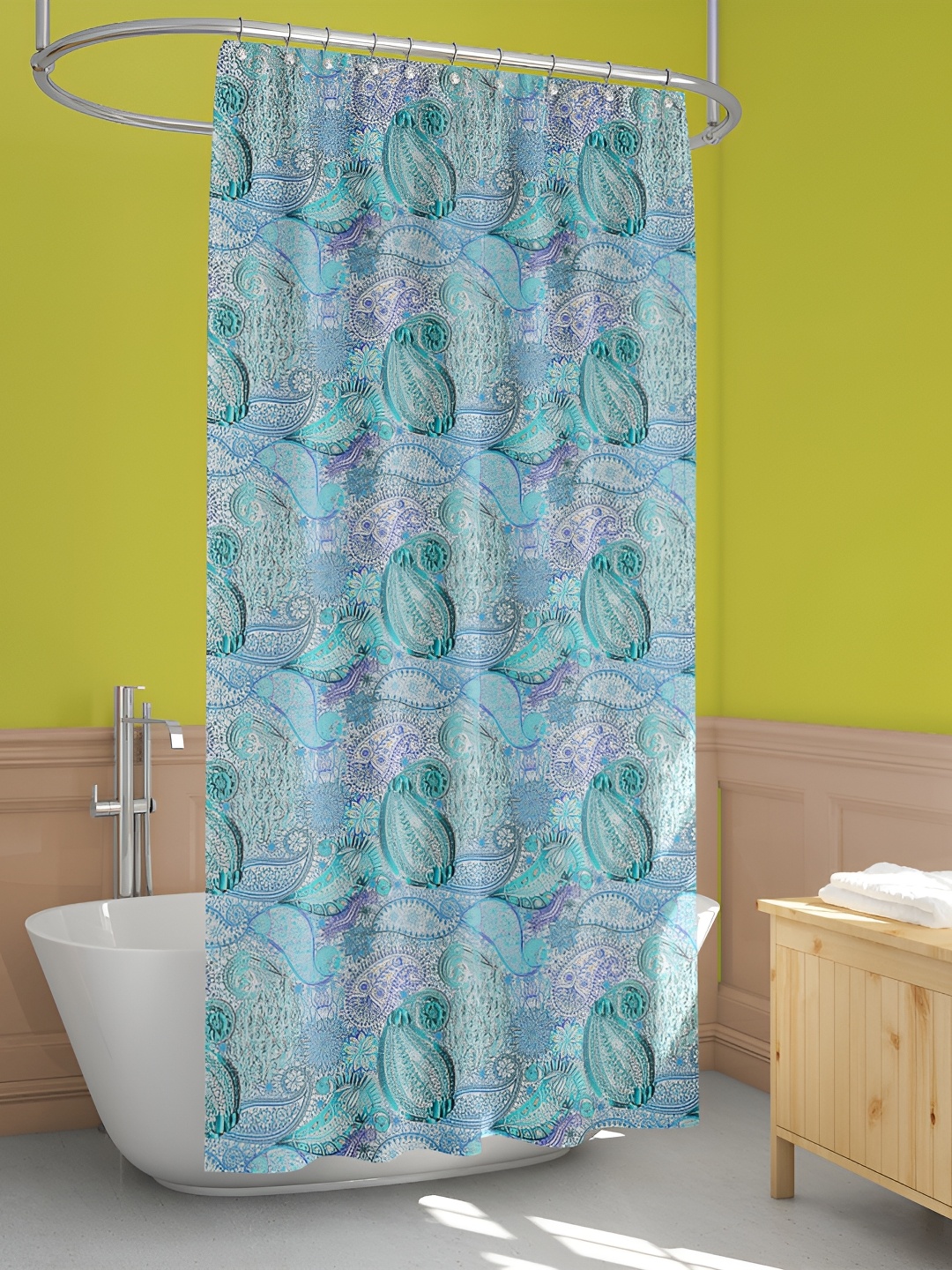 

ArtzFolio White & Blue Floral Printed Waterproof Shower Curtain