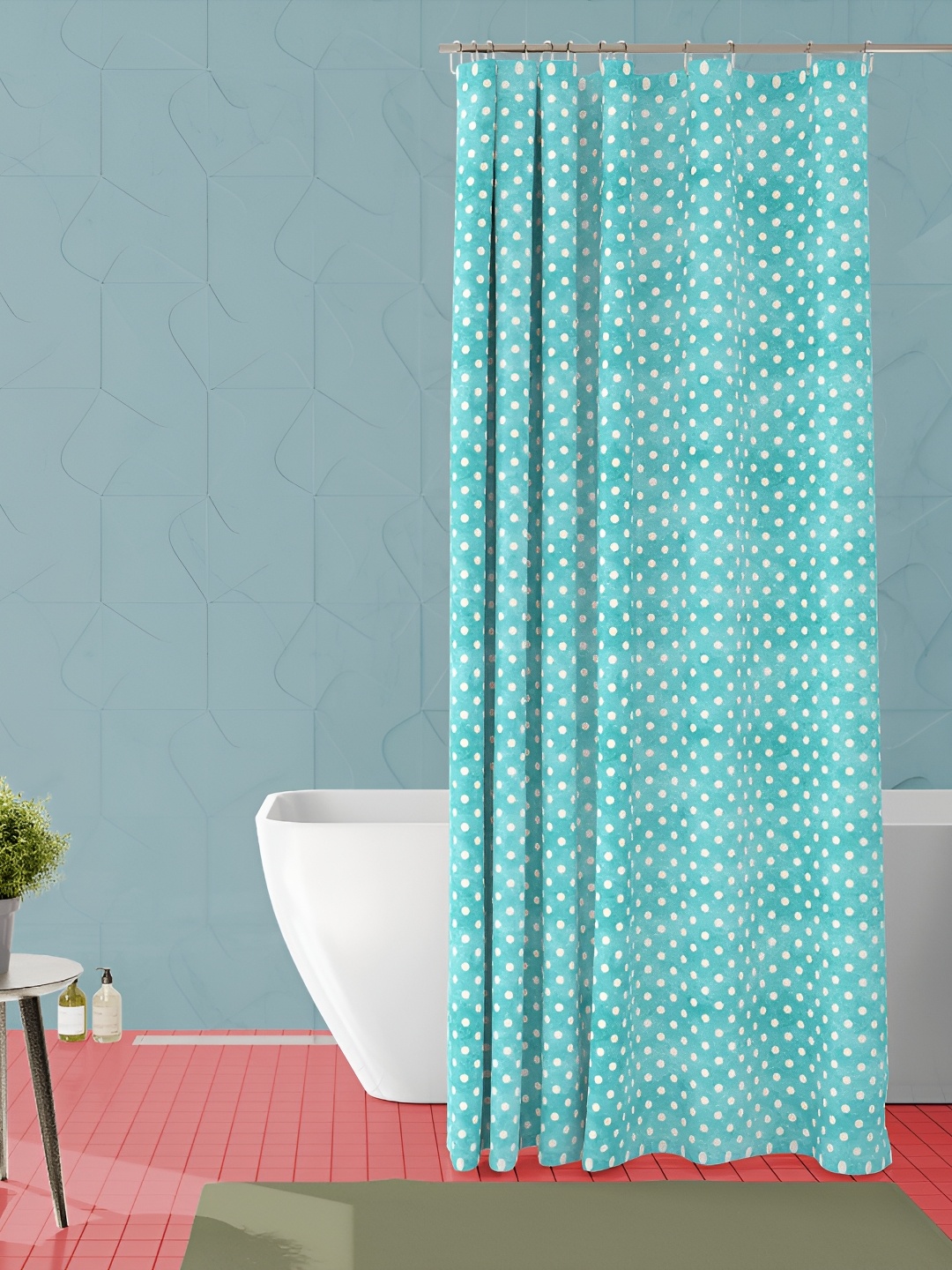 

ArtzFolio Blue & White Polka Dots Printed Waterproof Shower Curtain