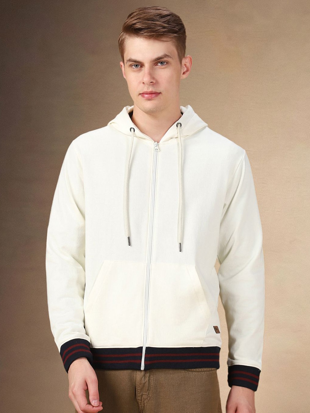 

Dennis Lingo Men Cotton Hooded Front-Open Sweatshirt, Off white