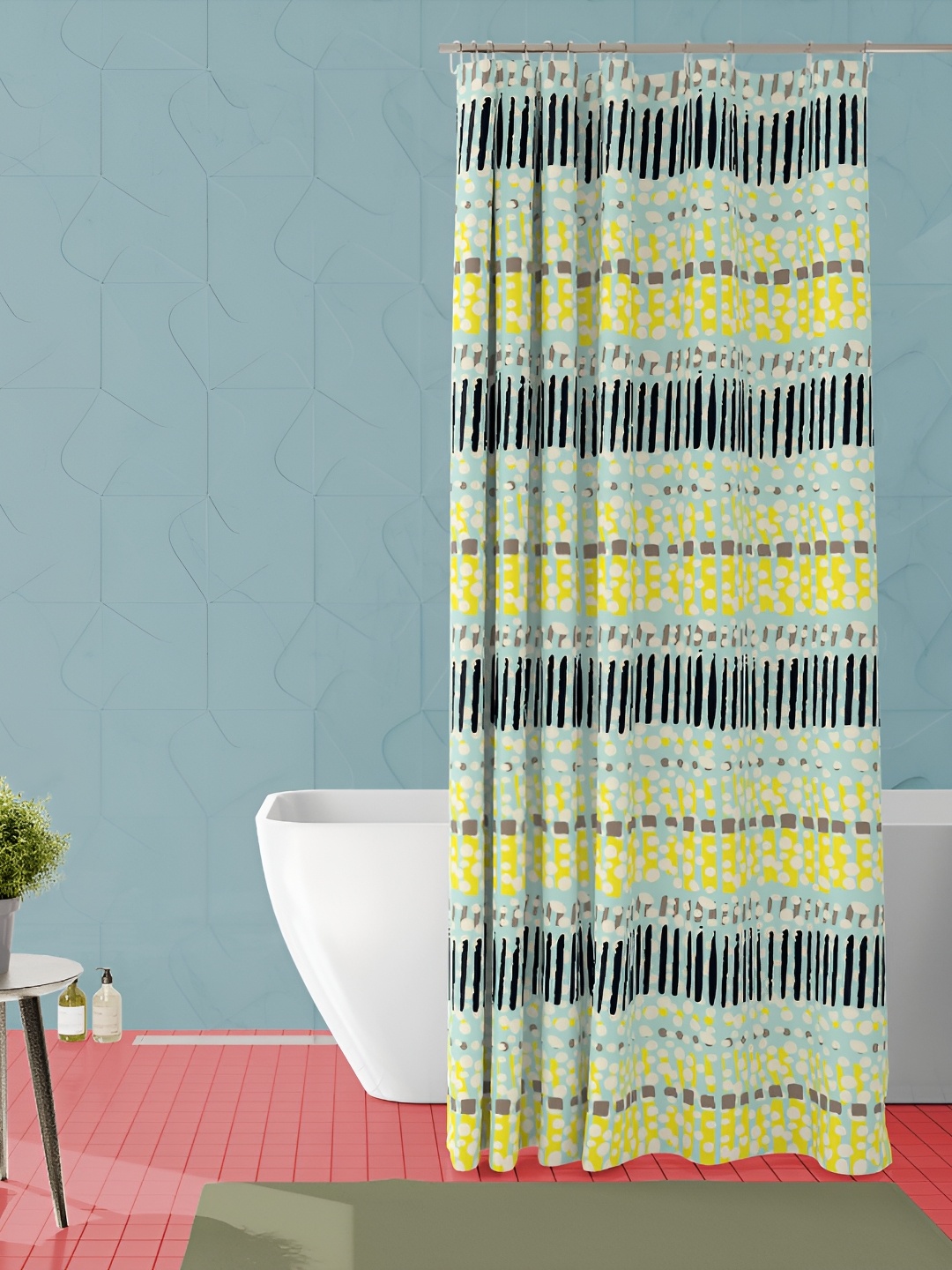 

ArtzFolio Yellow & Black Printed Waterproof Shower Curtain
