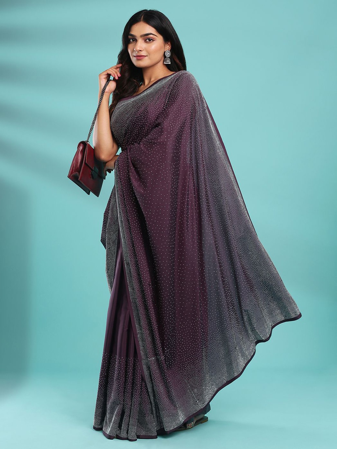 

Kalyan Silks Women Embellished Beads and Stones Saree, Purple