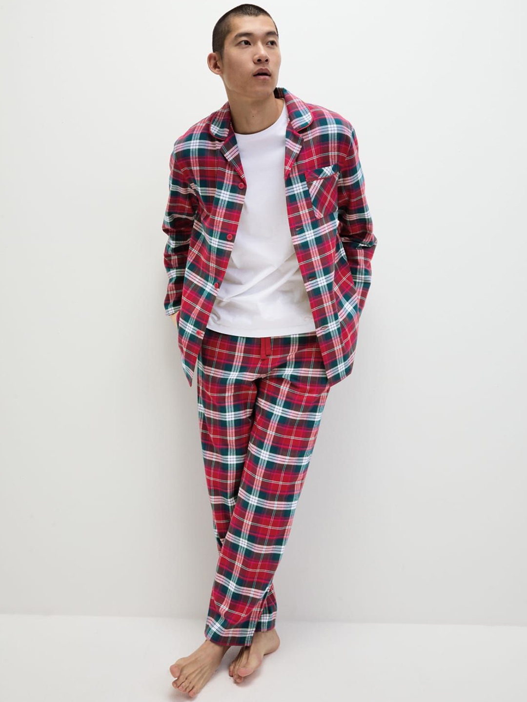 

Marks & Spencer Men Checked Pure Cotton Night suit, Red