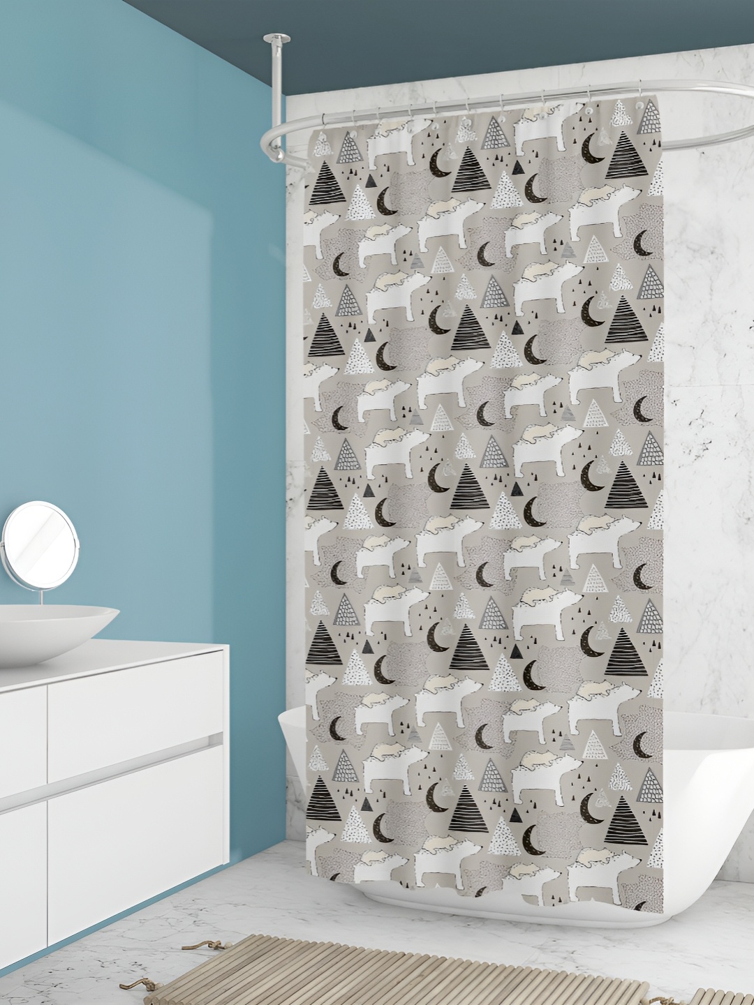 

ArtzFolio Grey and White Geometric Printed Waterproof Shower Curtain