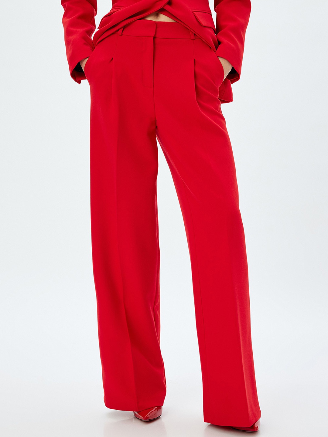 

Koton Women High-Rise Parallel Trousers, Red