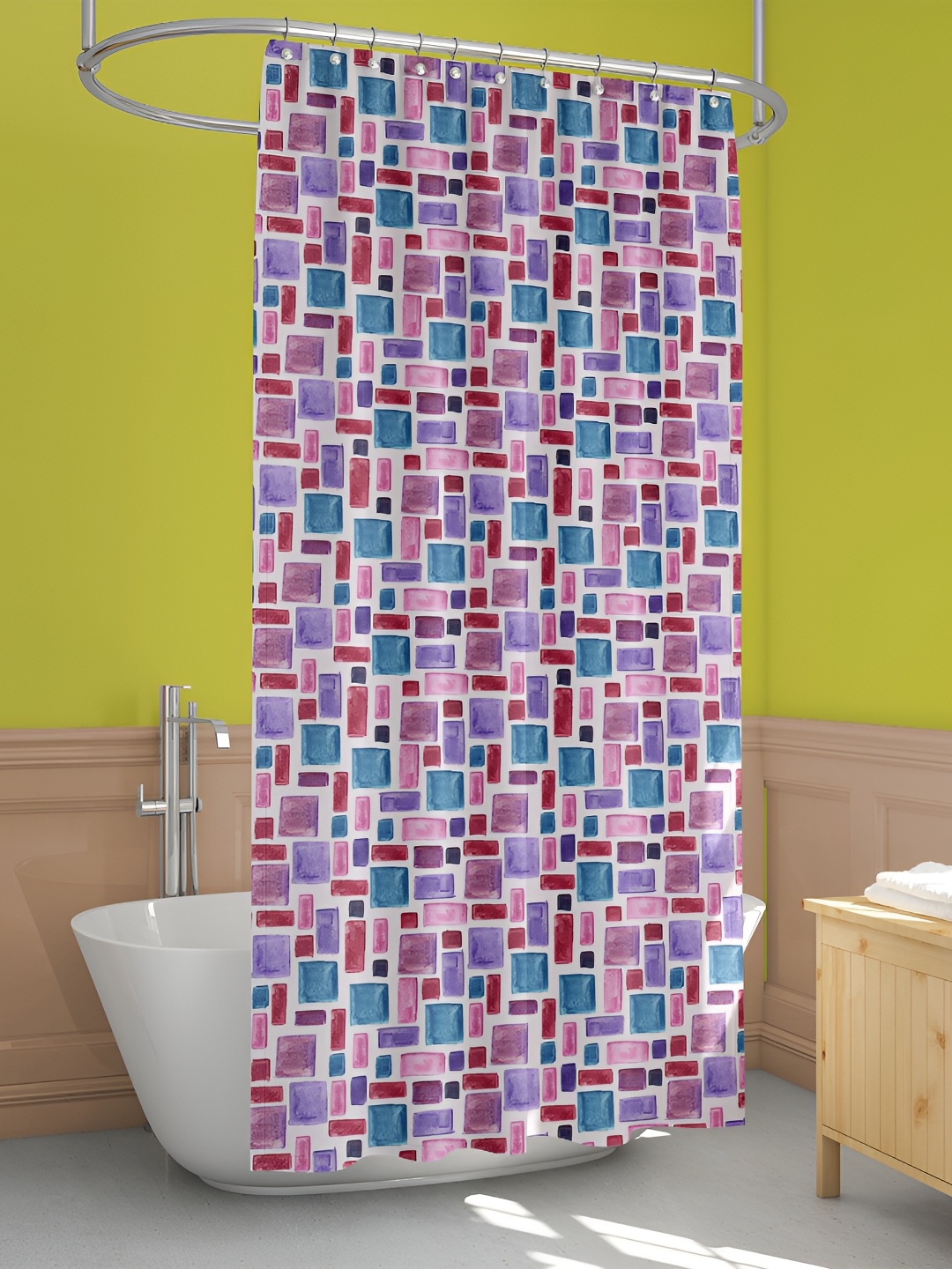 

ArtzFolio Blue & Pink Geometric Printed Waterproof Shower Curtain