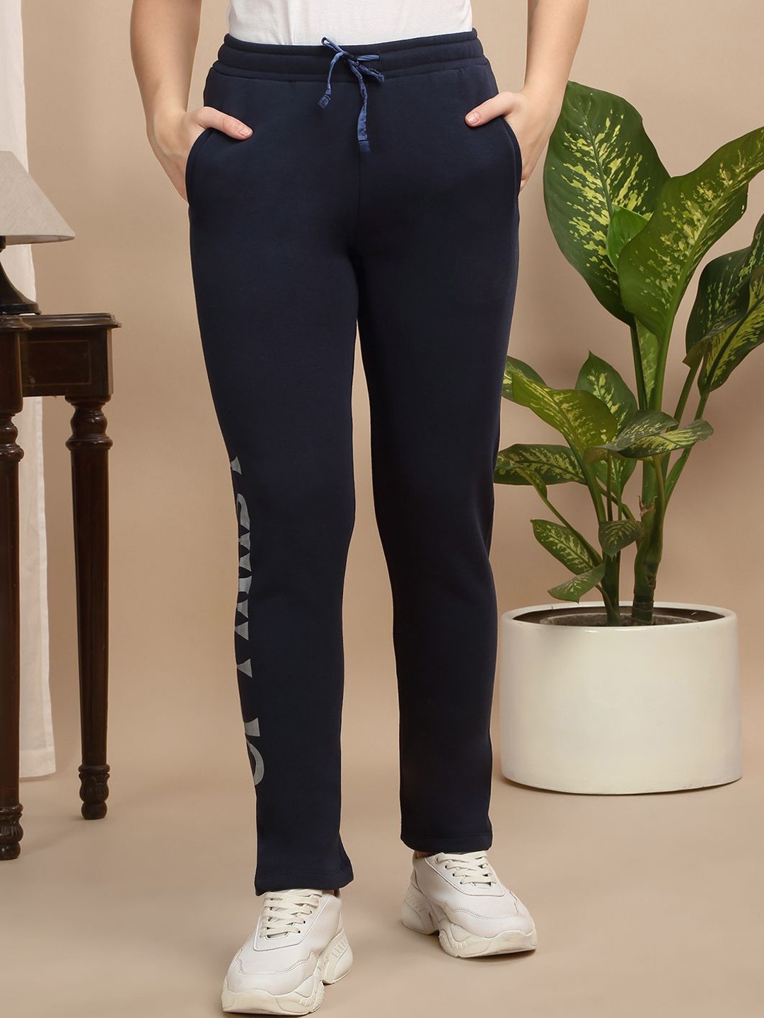 

Sweet Dreams Women Typography Printed Track Pants, Navy blue