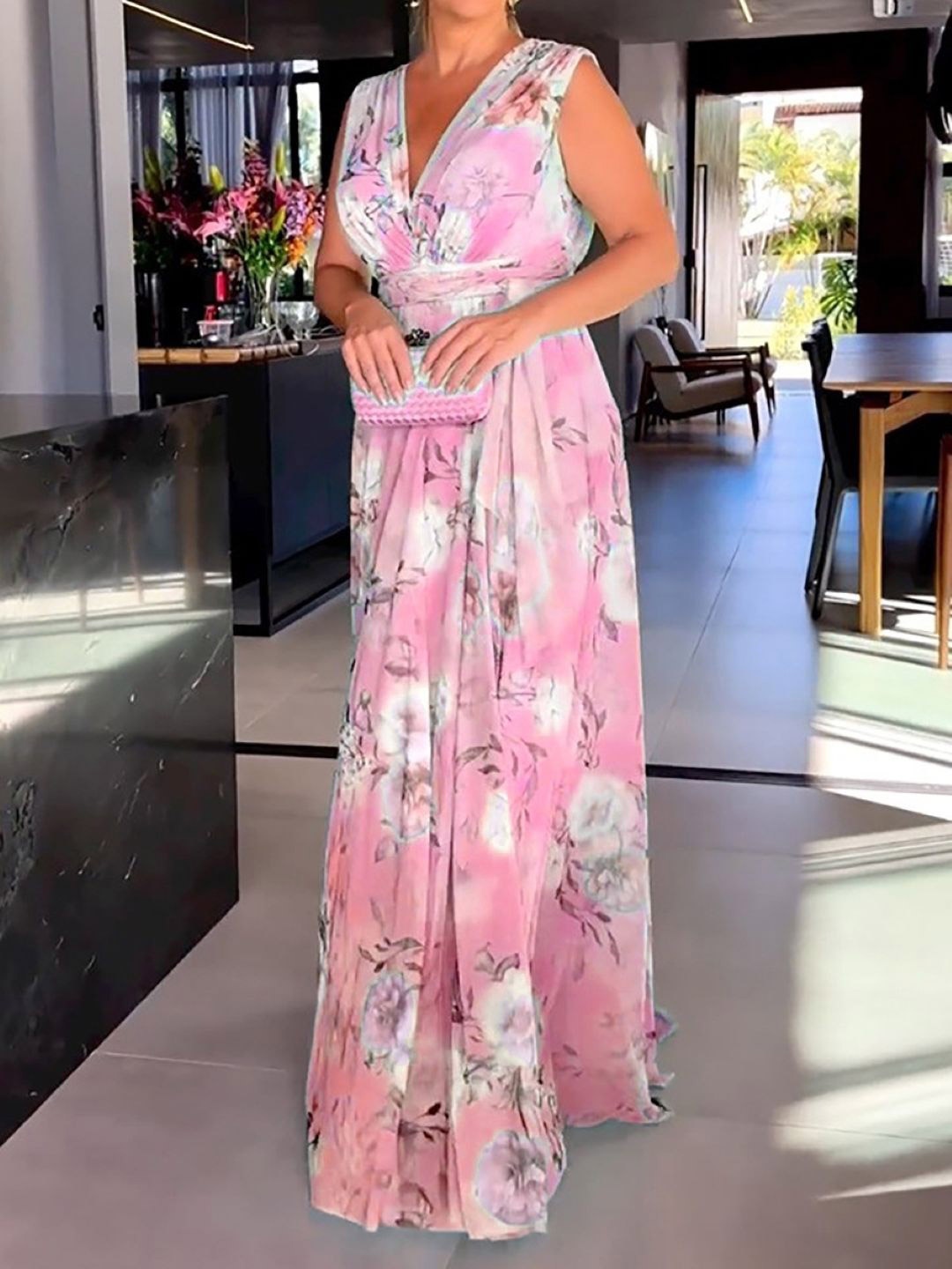 

HERE&NOW Women Floral Printed Sleeveless Maxi Dress, Pink