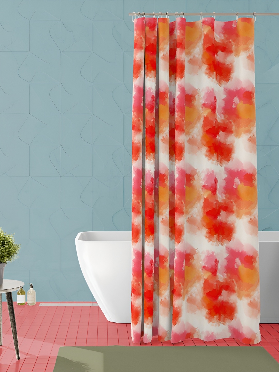 

ArtzFolio White & Orange Waterproof Shower Curtain