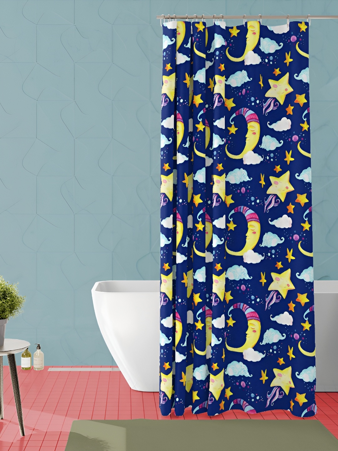 

ArtzFolio Navy Blue & Yellow Printed Waterproof Shower Curtain