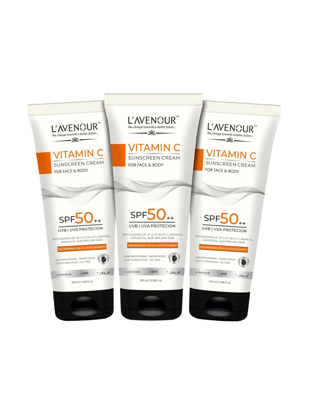 

L'AVENOUR Set Of 3 Vitamin C Sunscreen Cream SPF50++ - 100 ml Each, White