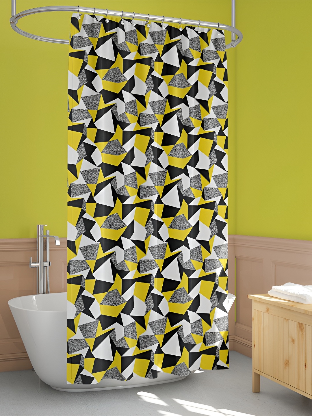 

ArtzFolio Black and Grey Geometric Printed Waterproof Shower Curtain