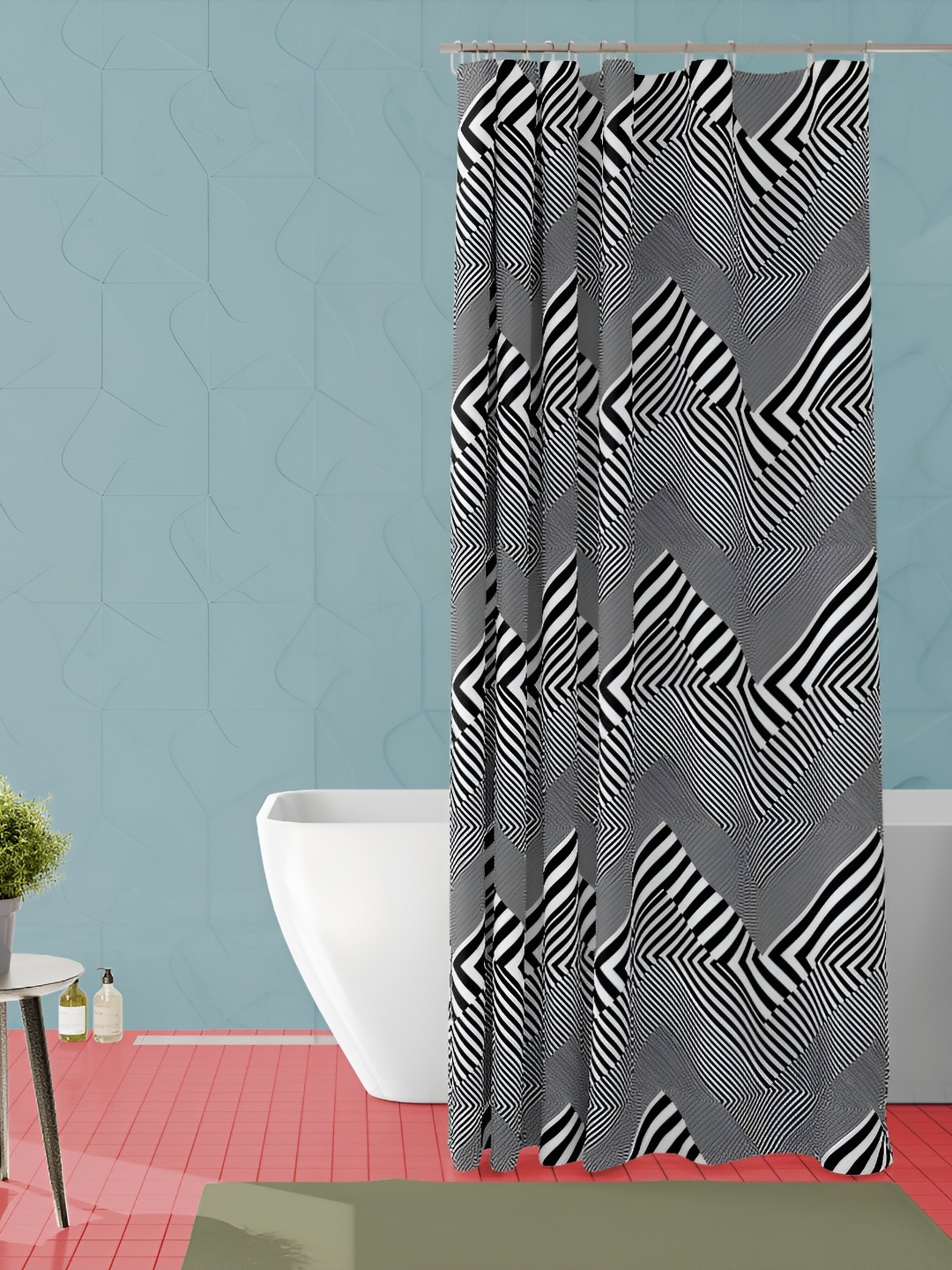 

ArtzFolio White & Black Geometric Printed Waterproof Shower Curtain