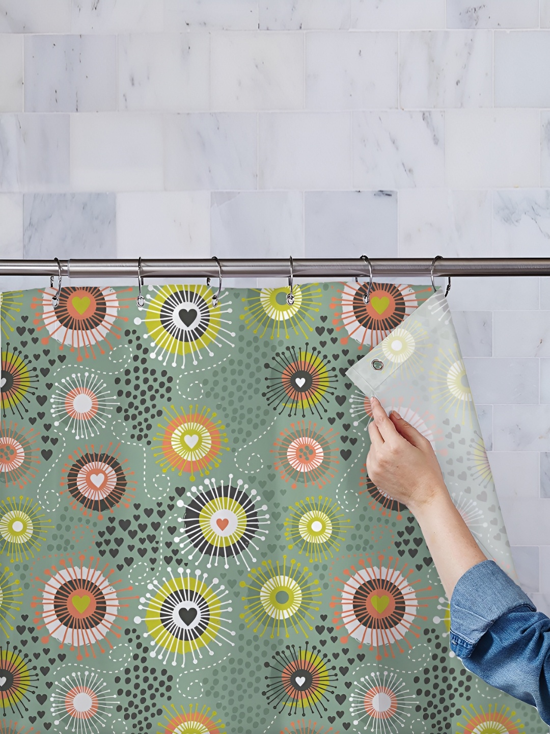 

ArtzFolio Grey & White Geometric Printed Waterproof Shower Curtain