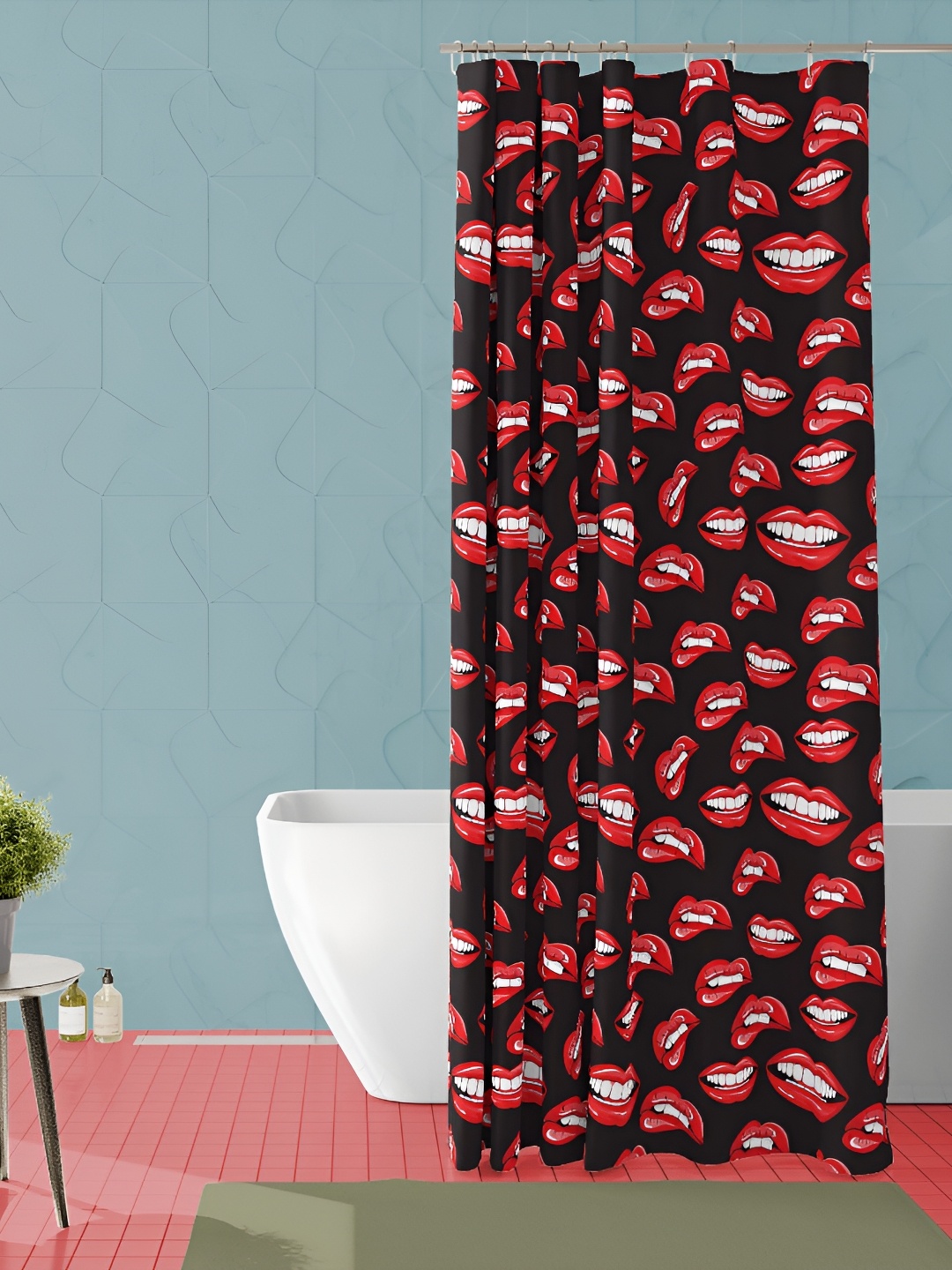 

ArtzFolio Black & Red Printed Waterproof Shower Curtain