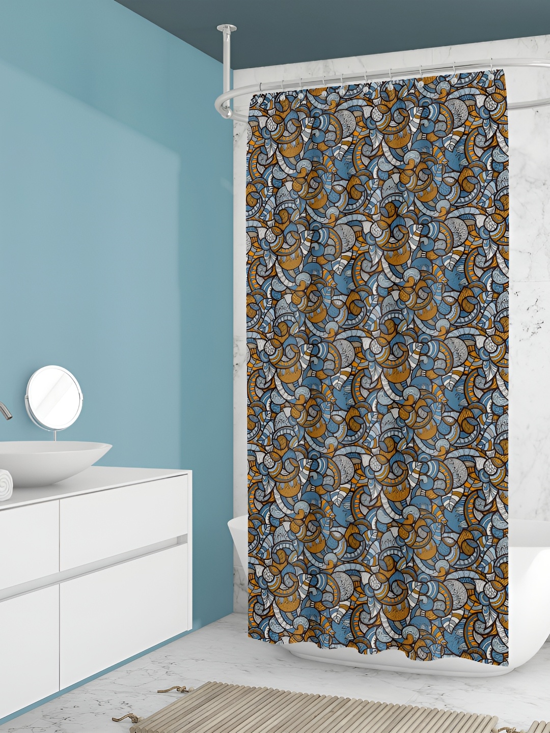 

ArtzFolio Blue & White Printed Waterproof Shower Curtains