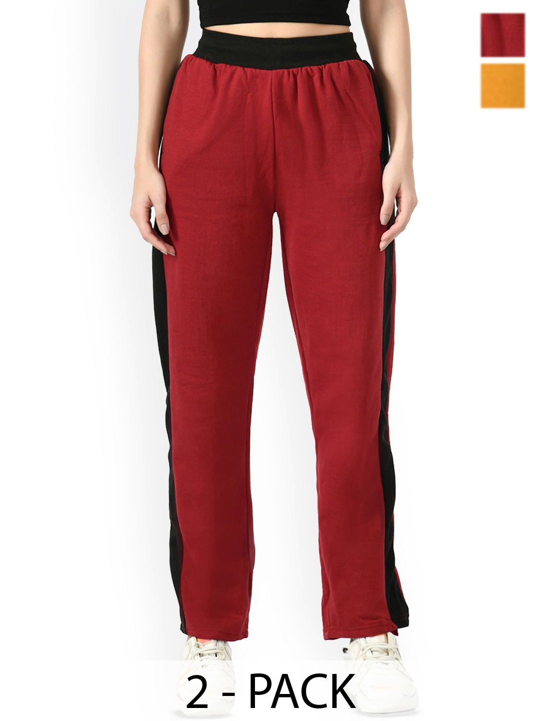 

BAESD Women Pack Of 2 Mid- Rise Regular Fit Track Pants, Red