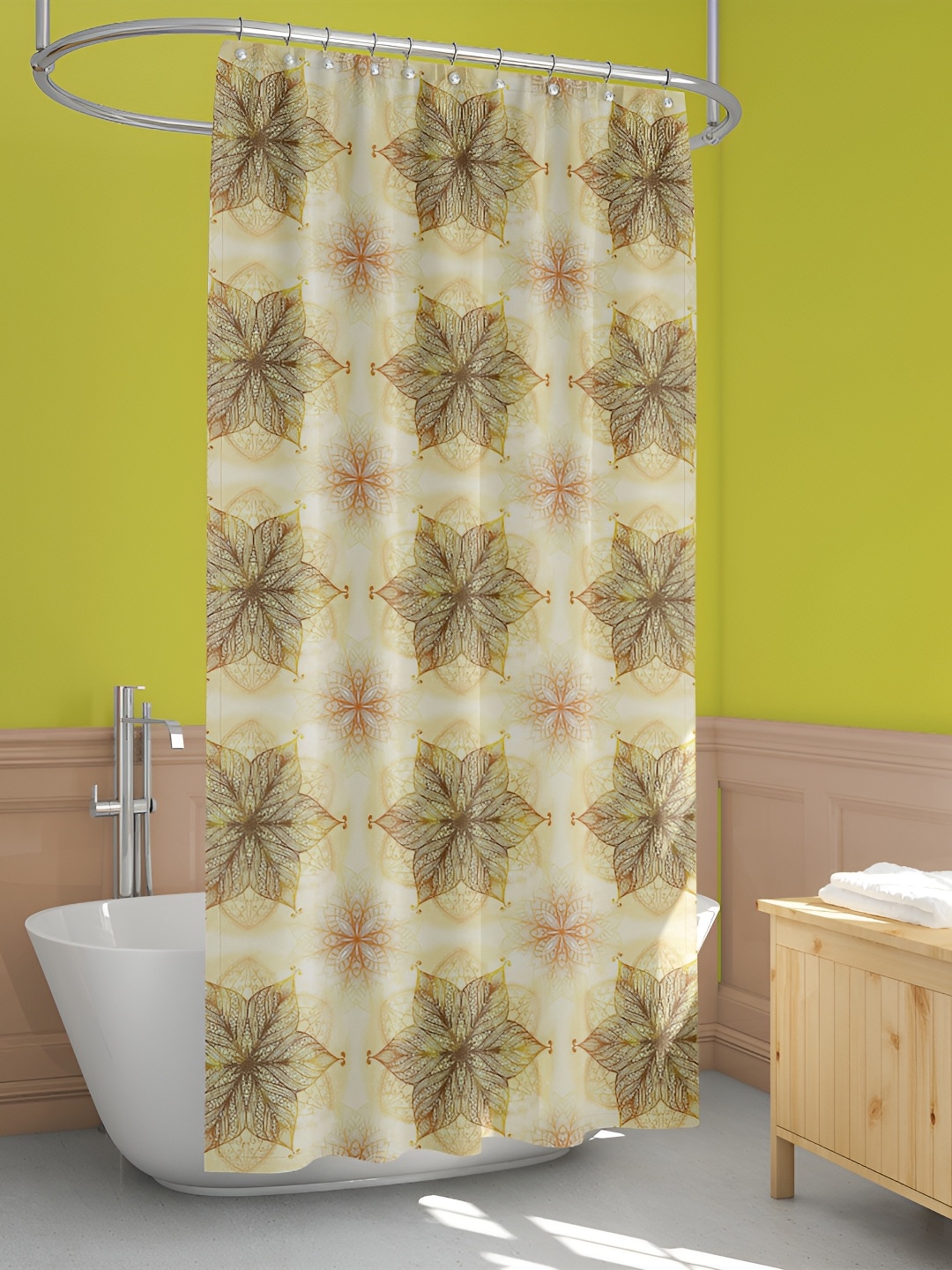 

ArtzFolio Cream Colored & Brown Floral Printed Waterproof Shower Curtain