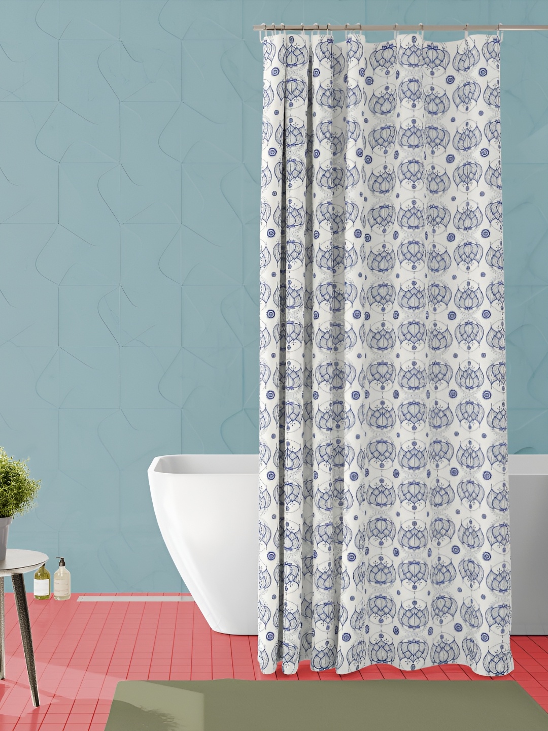 

ArtzFolio White & Blue Floral Printed Waterproof Shower Curtain