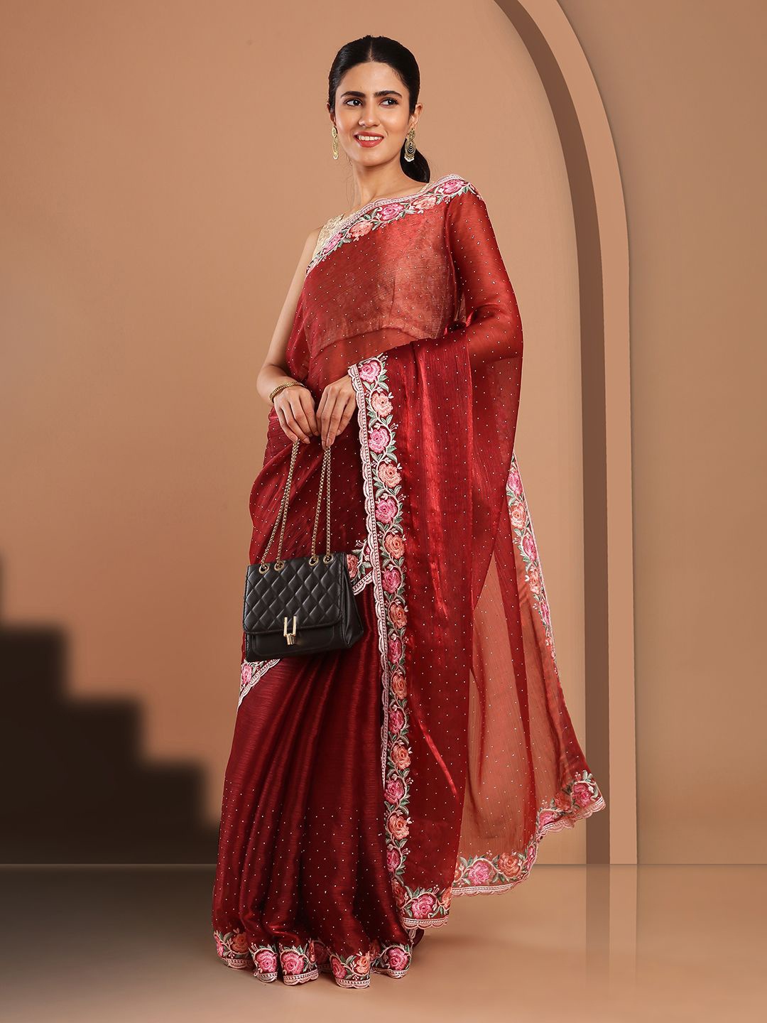 

Kalyan Silks Embellished Jamdani Saree, Red