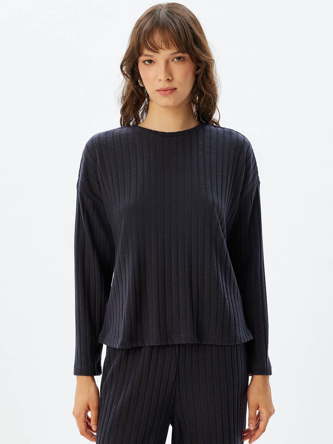 

Koton Women Round Neck Long Sleeves Night suit, Navy blue