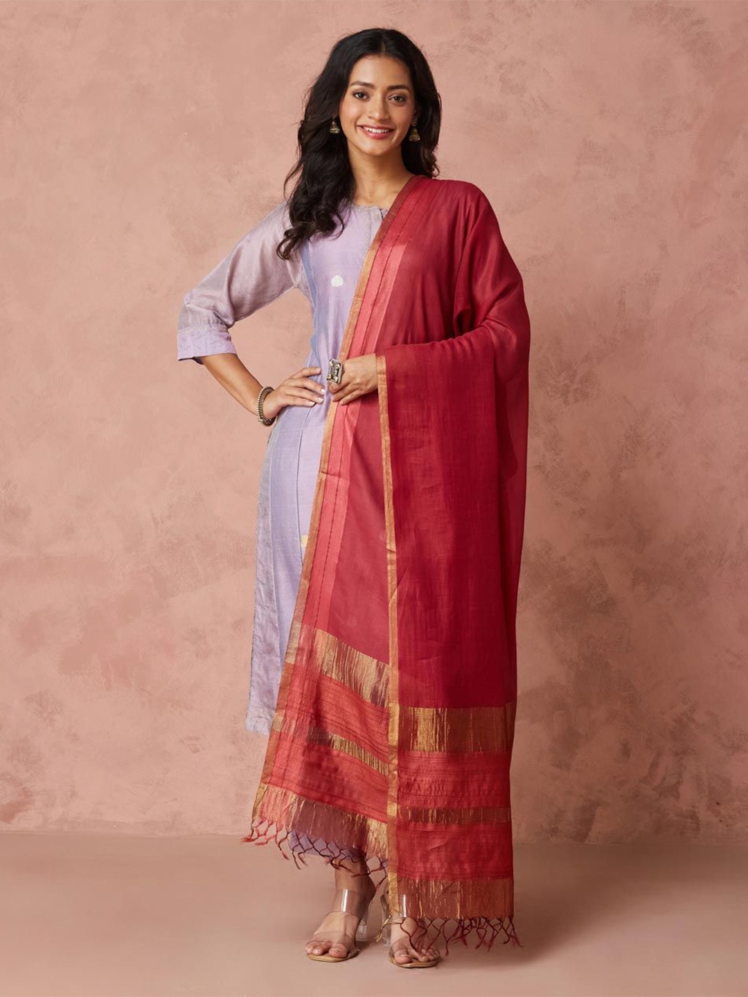 

Fabindia Zari Woven Design Dupatta With Zari, Red