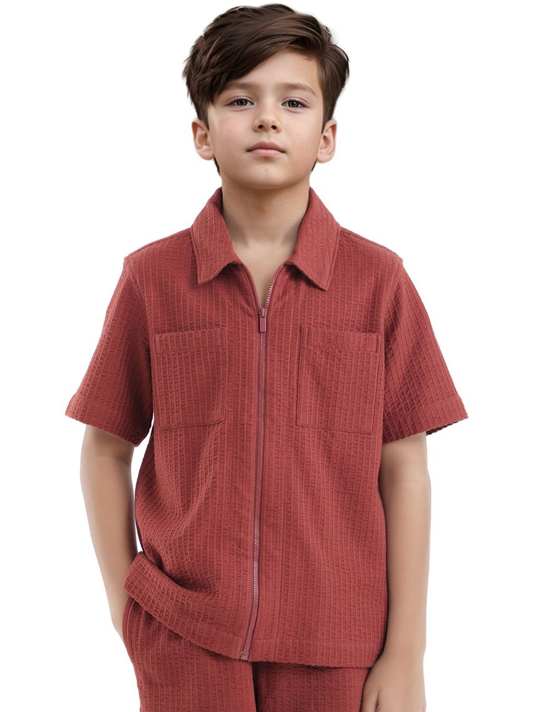 

Rare Ones Boys Tonal Striped Shacket, Rust