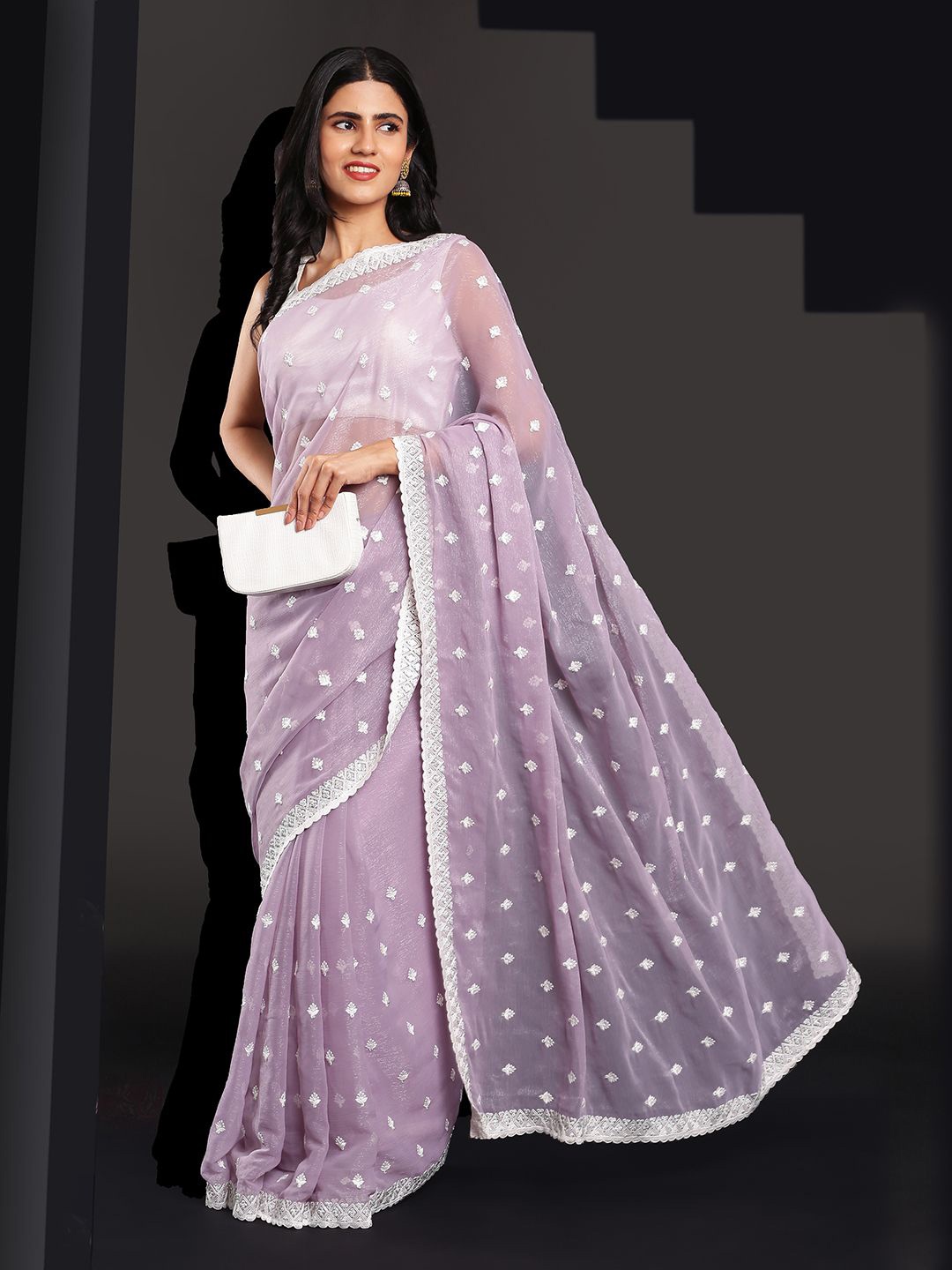 

Kalyan Silks Woven Design Embroidered Jamdani Saree, Lavender