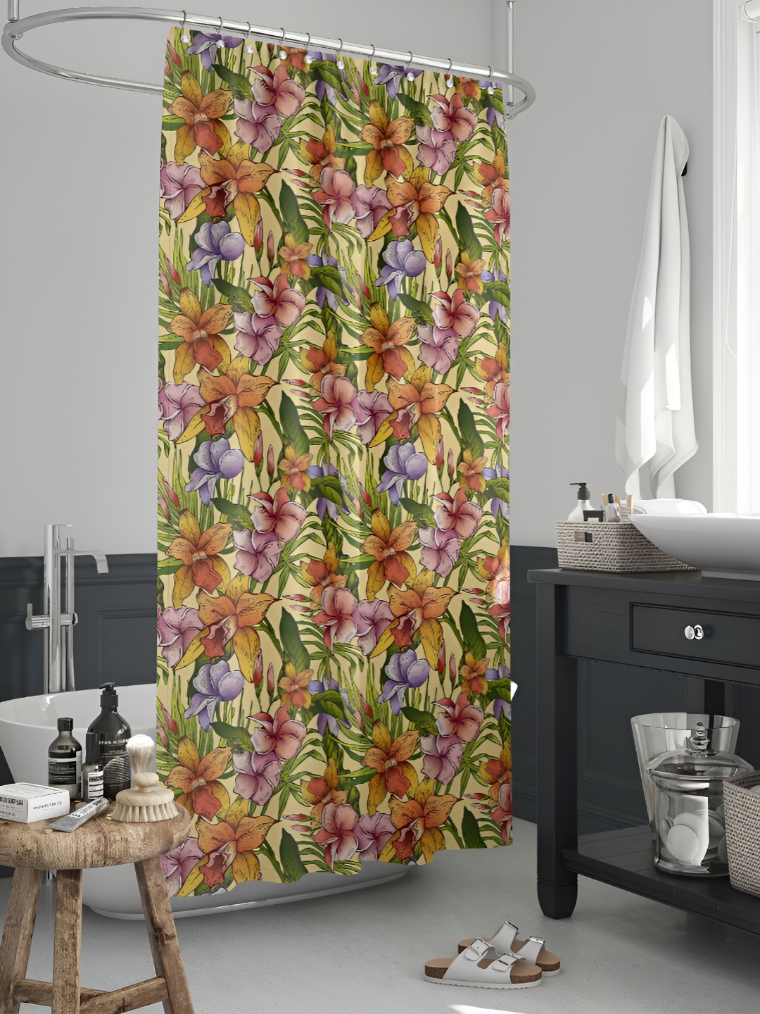 

ArtzFolio Green & Brown Floral Printed Waterproof Shower Curtain