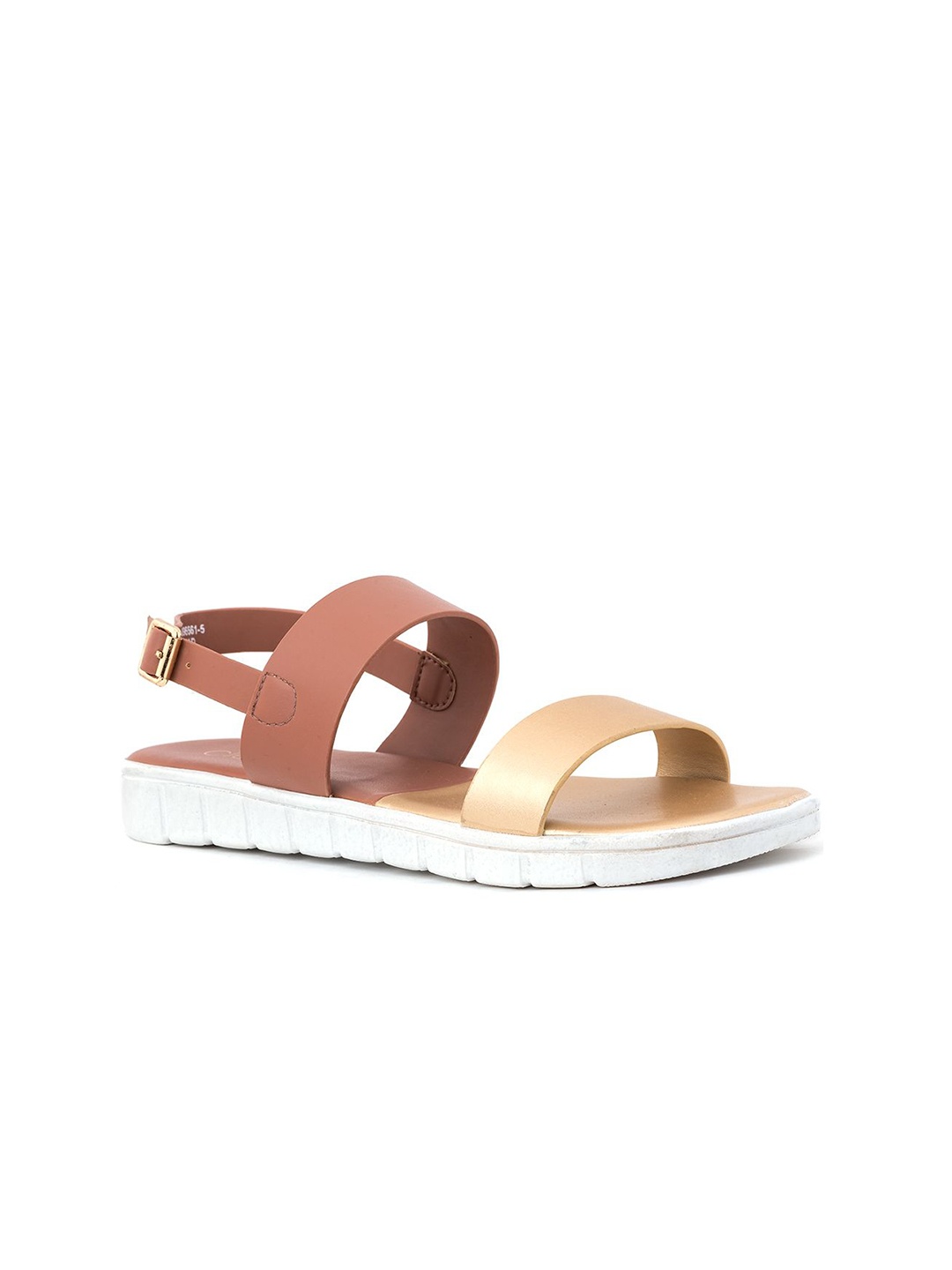 

Khadims Women Colourblocked Open Toe Flats, Gold