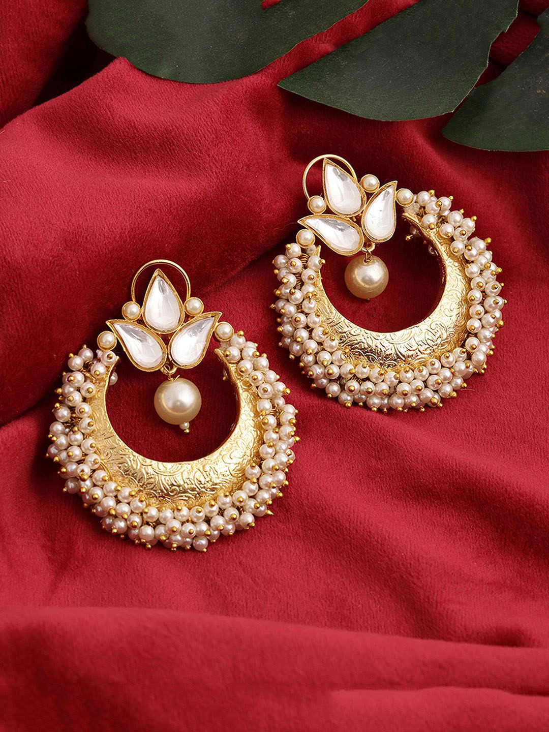 

Ruby Raang Gold-Plated Kundan Studded Contemporary Chandbalis, White