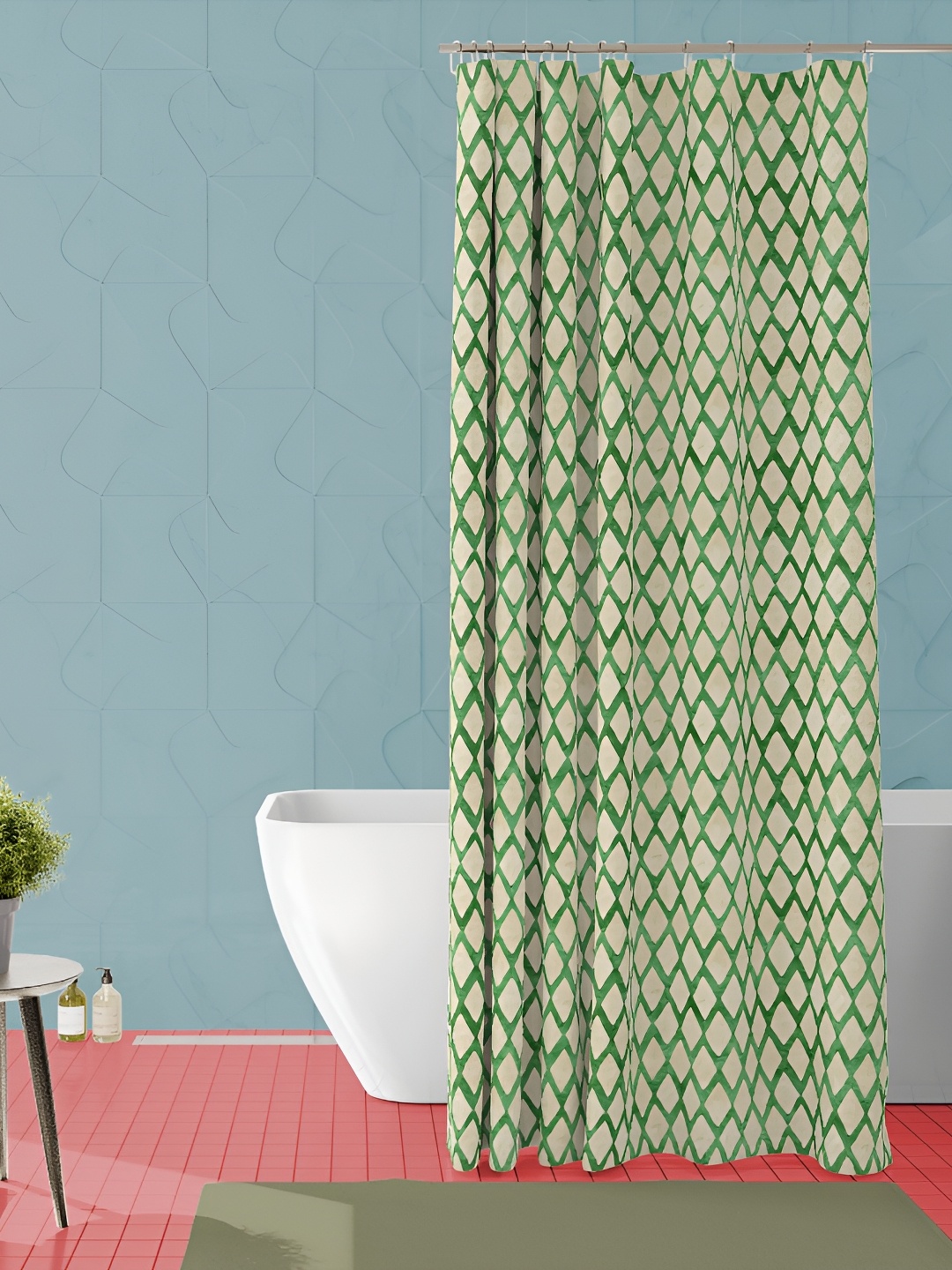 

ArtzFolio Green and Beige Printed Waterproof Shower Curtain