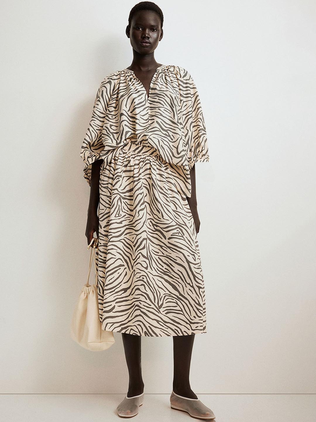 

H&M Flared Midi Skirt, Beige