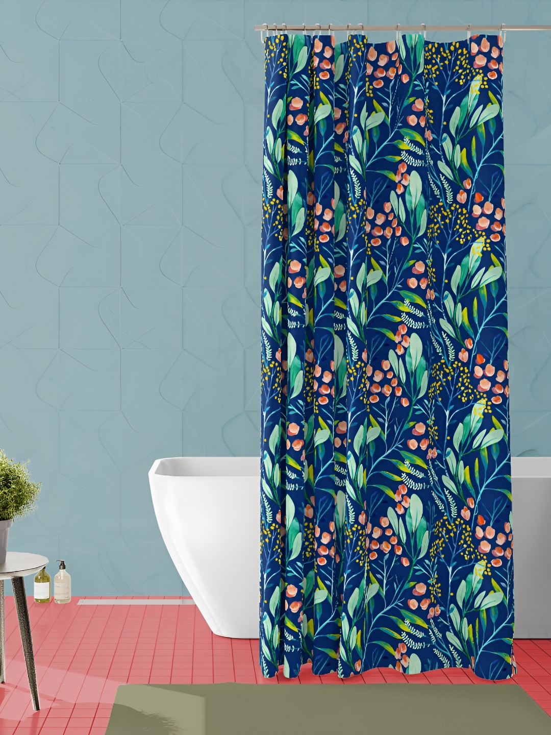 

ArtzFolio Blue and Green Floral Printed Waterproof Shower Curtain